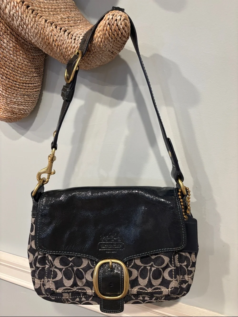 Coach Signature Blue Denim Canvas & Leather Shoulder Bag and Wristlet Wallet Y2K - Picture 2 of 11
